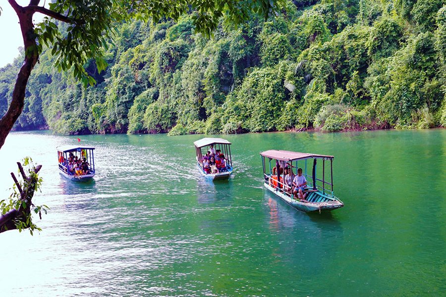 Exploring the lake by boat